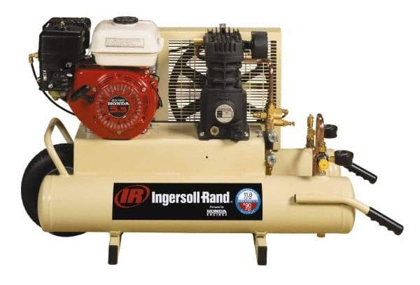 Ingersoll-Rand - 5.5 HP Stationary Gas Air Compressor - Honda Engine, Horizontal Configuration, Twin 8 Gallon, 11.8 CFM, 135 Max psi - Exact Industrial Supply