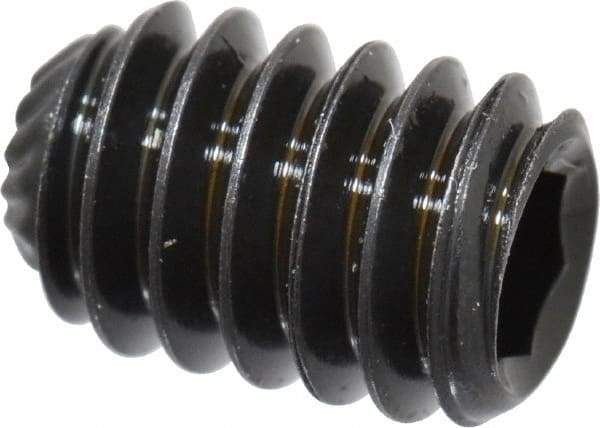 Unbrako - 1/4-20 UNC, 3/8" OAL, Knurled Cup Point Set Screw - Grade 8 Alloy Steel, 1/8" Key - Exact Industrial Supply