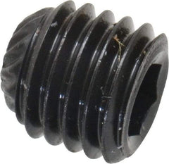 Unbrako - 1/4-28 UNF, 1/4" OAL, Knurled Cup Point Set Screw - Grade 8 Alloy Steel, 1/8" Key - Exact Industrial Supply