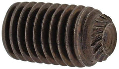 Unbrako - 1/4-28 UNF, 7/16" OAL, Knurled Cup Point Set Screw - Grade 8 Alloy Steel, 1/8" Key - Exact Industrial Supply