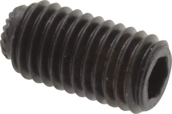 Unbrako - 1/4-28 UNF, 1/2" OAL, Knurled Cup Point Set Screw - Grade 8 Alloy Steel, 1/8" Key - Exact Industrial Supply