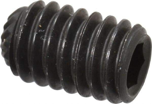 Unbrako - 5/16-18 UNC, 1/2" OAL, Knurled Cup Point Set Screw - Grade 8 Alloy Steel, 5/32" Key - Exact Industrial Supply