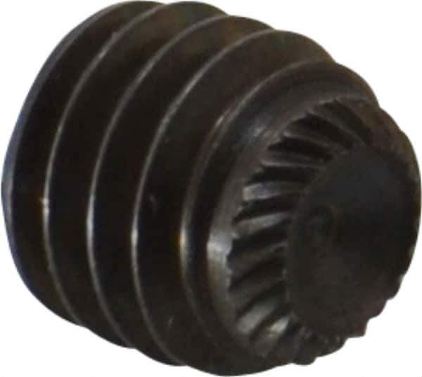 Unbrako - 3/8-16 UNC, 3/8" OAL, Knurled Cup Point Set Screw - Grade 8 Alloy Steel, 3/16" Key - Exact Industrial Supply