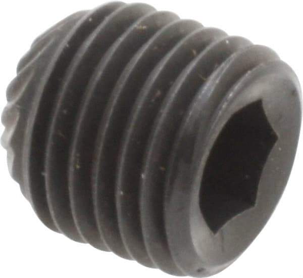 Unbrako - 3/8-24 UNF, 3/8" OAL, Knurled Cup Point Set Screw - Grade 8 Alloy Steel, 3/16" Key - Exact Industrial Supply