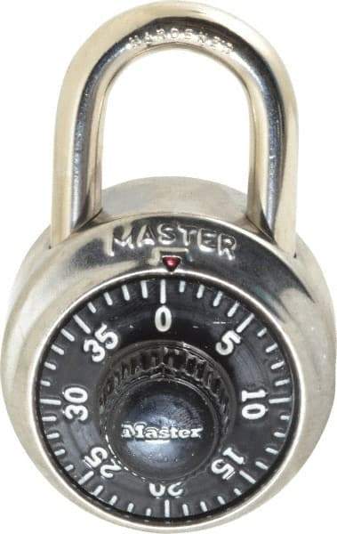 Master Lock - 1-7/8" Body Width, 3/4" Shackle Clearance, Stainless Steel Combination Lock - 9/32" Shackle Diam, 13/16" Shackle Width - Exact Industrial Supply