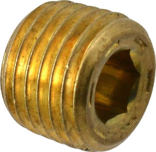 Unbrako - 1/4-18, 13/32" OAL, Brass Socket Pressure Plug - 7/8" Taper per Foot, 1/4" Hex Key - Exact Industrial Supply