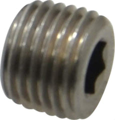 Unbrako - 1/4-18, 7/16" OAL, Stainless Steel Socket Pressure Plug - 3/4" Taper per Foot, 1/4" Hex Key - Exact Industrial Supply