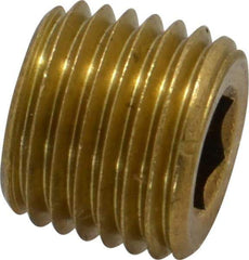 Unbrako - 1/4-18, 7/16" OAL, Brass Socket Pressure Plug - 3/4" Taper per Foot, 1/4" Hex Key - Exact Industrial Supply