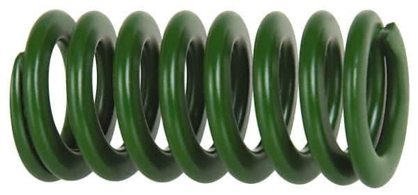 Associated Spring Raymond - 63mm Hole Diam, 38mm Rod Diam, 3" Free Length, Green Die Spring - 5076 N Max Deflection, 71mm Max Deflection, Light Duty, Chromium Alloy Steel - Exact Industrial Supply