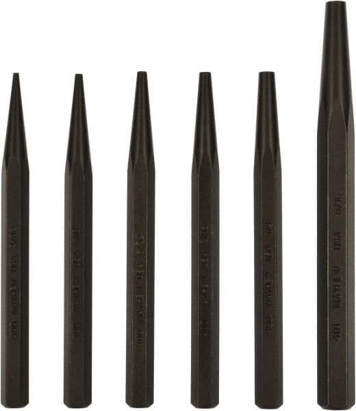 Mayhew - 6 Piece, 3/32 to 5/16", Starter Punch Set - Hex Shank, Steel, Comes in Pouch - Exact Industrial Supply