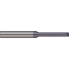 Single Profile Thread Mill: 4-40 to 4-64, 40 to 64 TPI, Internal & External, 2 Flutes, Solid Carbide 0.08″ Cut Dia, 1/8″ Shank Dia, 1.5″ OAL, AlTiN Coated