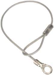 Made in USA - 6" Long, Steel Cable Loop & Eye End, Quick Release Pin Lanyard - 3/64" Cable Diam, #10 Hole Diam, Nylon Cable, Galvanized Finish - Exact Industrial Supply