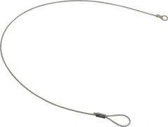 Made in USA - 18" Long, Steel Cable Loop & Eye End, Quick Release Pin Lanyard - 3/64" Cable Diam, #10 Hole Diam, Nylon Cable, Galvanized Finish - Exact Industrial Supply