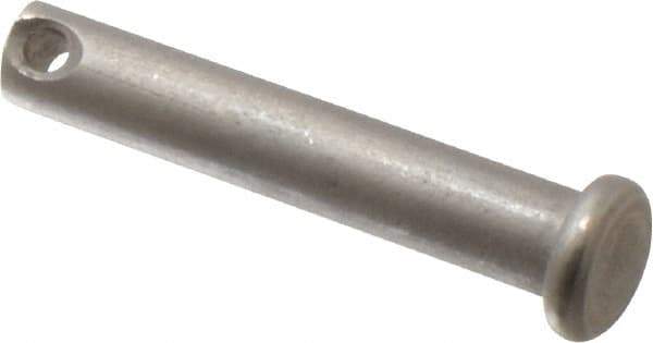 Made in USA - 1/4" Pin Diam, 1-3/8" OAL, Standard Clevis Pin - 3/32" Hole, 1-9/32" Usable Length, Uncoated Stainless Steel - Exact Industrial Supply