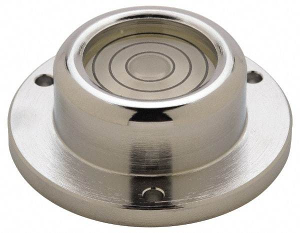 Geier & Bluhm, Inc. - 1-3/4 Inch Base Diameter x 0.63 Inch Overall Height, 3 Circles, Brass Bull's Eye Circular Level - 0.3 Inch Vial Diameter, 13/16 Inch Inner Diameter, 0.12 Inch Mounting Hole Diameter, 30 min Sensitivity, -40 to 150°F - Exact Industrial Supply