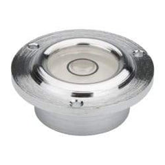 Geier & Bluhm, Inc. - 11/16 Inch Base Diameter x 0.41 Inch Overall Height, 1 Circle, Brass Bull's Eye Circular Level - 0.22 Inch Vial Diameter, 1/2 Inch Inner Diameter, 0.07 Inch Mounting Hole Diameter, 0.1 Inch Sensitivity, -40 to 165°F - Exact Industrial Supply