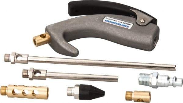Guardair - 7 Piece Laser Palm Switch Air Gun Kit - 1/4 Inlet, 120 Max psi, Aluminum Hose - Exact Industrial Supply