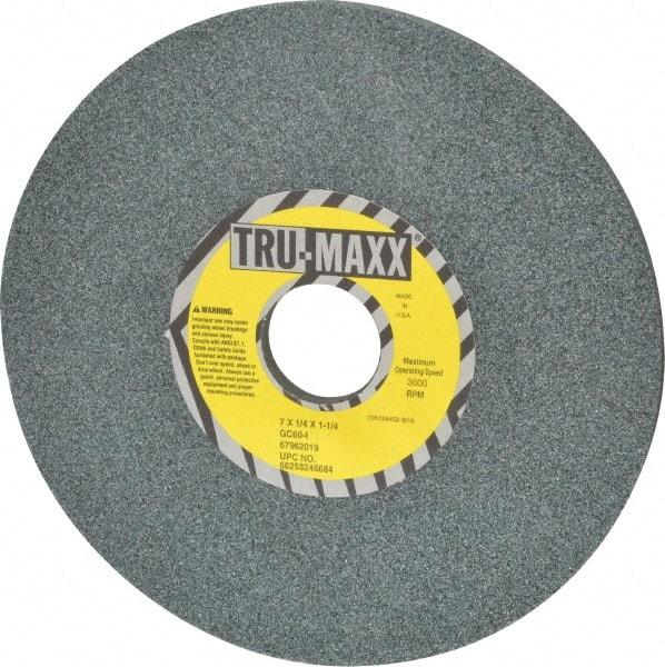 Tru-Maxx - 7" Diam x 1-1/4" Hole x 1/4" Thick, I Hardness, 60 Grit Surface Grinding Wheel - Silicon Carbide, Type 1, Medium Grade, 3,600 Max RPM, Vitrified Bond, No Recess - Exact Industrial Supply