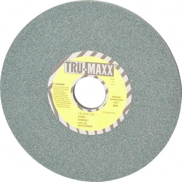 Tru-Maxx - 7" Diam x 1-1/4" Hole x 1/4" Thick, I Hardness, 80 Grit Surface Grinding Wheel - Silicon Carbide, Type 1, Medium Grade, 3,600 Max RPM, Vitrified Bond, No Recess - Exact Industrial Supply