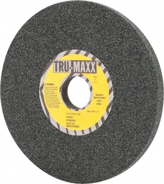 Tru-Maxx - 7" Diam x 1-1/4" Hole x 1/2" Thick, I Hardness, 60 Grit Surface Grinding Wheel - Silicon Carbide, Type 1, Medium Grade, 3,600 Max RPM, Vitrified Bond, No Recess - Exact Industrial Supply