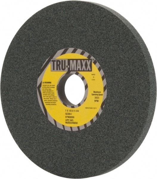 Tru-Maxx - 7" Diam x 1-1/4" Hole x 1/2" Thick, I Hardness, 80 Grit Surface Grinding Wheel - Silicon Carbide, Type 1, Medium Grade, 3,600 Max RPM, Vitrified Bond, No Recess - Exact Industrial Supply