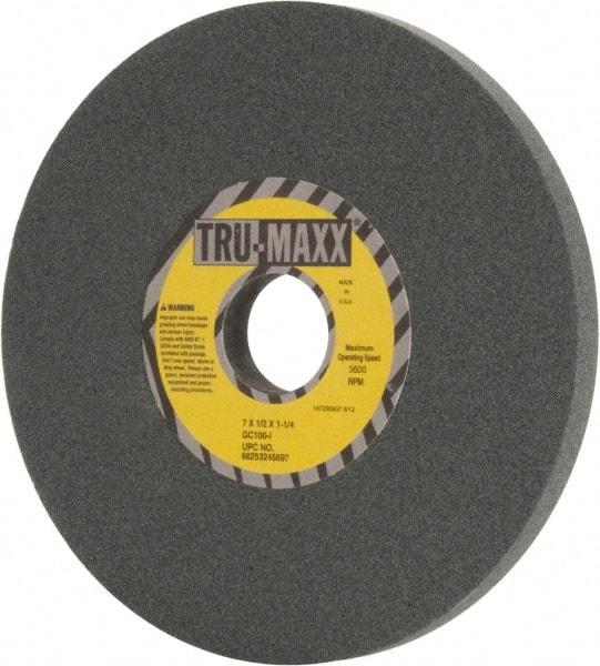 Tru-Maxx - 7" Diam x 1-1/4" Hole x 1/2" Thick, I Hardness, 100 Grit Surface Grinding Wheel - Silicon Carbide, Type 1, Fine Grade, 3,600 Max RPM, Vitrified Bond, No Recess - Exact Industrial Supply
