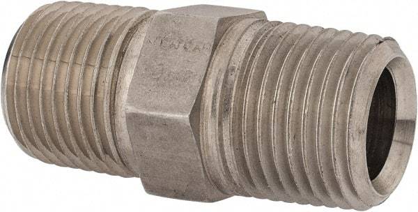Parker - 1/2 Male Thread, Stainless Steel Industrial Pipe Hex Nipple - MNPTF, 300 psi - Exact Industrial Supply