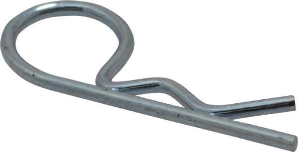 Made in USA - 1/8" Max Shaft Diam, 19/32" Long, 0.03" Wire Diam, Hair Pin Cotter - Grade 2 Spring Steel, Zinc-Plated Finish - Exact Industrial Supply