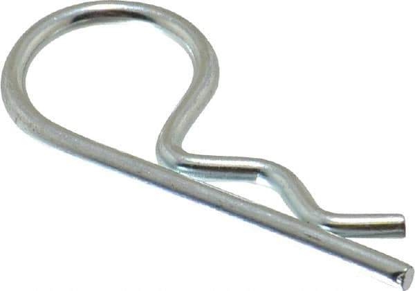 Made in USA - 3/8 to 7/16" Shaft Diam, 1-7/8" Long, 0.092" Wire Diam, Hair Pin Cotter - Grade 2 Spring Steel, Zinc-Plated Finish - Exact Industrial Supply