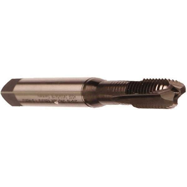 Emuge - #8-32 UNC, 3 Flute, Nitride Finish, Cobalt Spiral Point Tap - Modified Bottoming Chamfer, Right Hand Thread, 2.48" OAL, 0.512" Thread Length, 0.168" Shank Diam, 3BX Class of Fit, Series Rekord B - Exact Industrial Supply