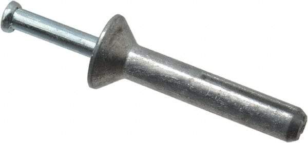Powers Fasteners - 1/4" Diam, 1/4" Drill, 1-1/2" OAL, 7/8" Min Embedment Hammer Drive Concrete Anchor - Steel (Drive Pin)/Zamac Alloy (Body), Zinc-Plated Finish, Flat Head - Exact Industrial Supply