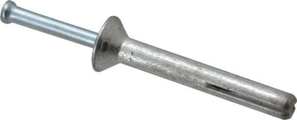 Powers Fasteners - 1/4" Diam, 1/4" Drill, 2" OAL, 7/8" Min Embedment Hammer Drive Concrete Anchor - Steel (Drive Pin)/Zamac Alloy (Body), Zinc-Plated Finish, Flat Head - Exact Industrial Supply