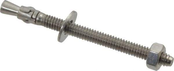 Powers Fasteners - 1/4" Diam, 1/4" Drill, 3-1/4" OAL, 1-1/4" Min Embedment Wedge Expansion Concrete Anchor - 304 Stainless Steel, Hex Nut Head, Hex Drive, 2-1/4" Thread Length - Exact Industrial Supply