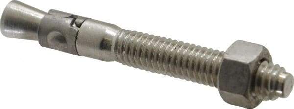 Powers Fasteners - 3/8" Diam, 3/8" Drill, 3" OAL, 1-1/4" Min Embedment Wedge Expansion Concrete Anchor - 304 Stainless Steel, Hex Nut Head, Hex Drive, 1-7/8" Thread Length - Exact Industrial Supply