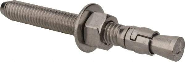 Powers Fasteners - 3/8" Diam, 3/8" Drill, 3-1/2" OAL, 1-1/4" Min Embedment Wedge Expansion Concrete Anchor - 304 Stainless Steel, Hex Nut Head, Hex Drive, 2-3/8" Thread Length - Exact Industrial Supply