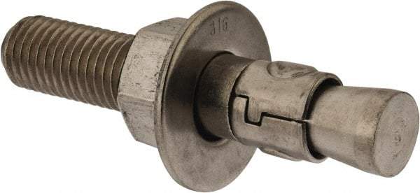 Powers Fasteners - 3/4" Diam, 3/4" Drill, 4-1/4" OAL, 1-1/4" Min Embedment Wedge Expansion Concrete Anchor - 316 Stainless Steel, Hex Nut Head, Hex Drive, 2-3/8" Thread Length - Exact Industrial Supply