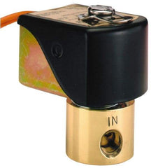 Parker - 1/4" Port, Two Way, Direct Acting, Brass Solenoid Valve - Normally Open, 30 Max PSI, NBR Seal - Exact Industrial Supply