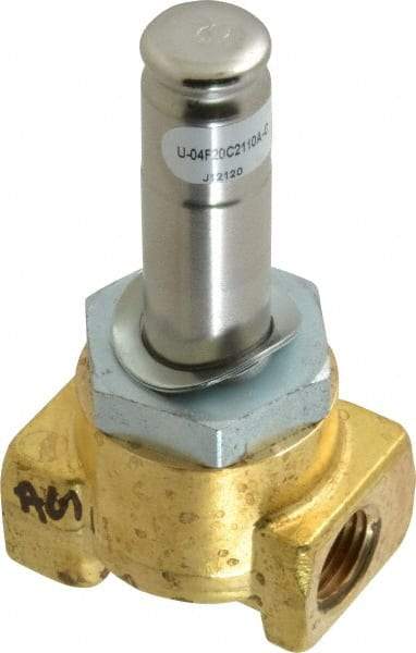 Parker - 1/4" Port, Two Way, Direct Acting, Brass Solenoid Valve - Normally Closed, 150 Max PSI, NBR Seal - Exact Industrial Supply