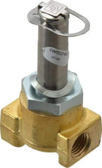 Parker - 1/4" Port, Two Way, Direct Acting, Brass Solenoid Valve - Normally Closed, 100 Max PSI, NBR Seal - Exact Industrial Supply