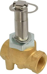 Parker - 3/8" Port, Two Way, Direct Acting, Brass Solenoid Valve - Normally Closed, 150 Max PSI, NBR Seal - Exact Industrial Supply