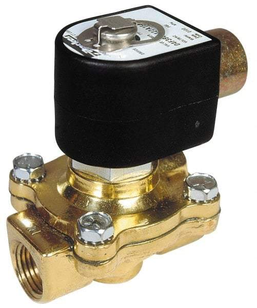 Parker - 3/4" Port, Two Way, Piloted Diaphragm, Brass Solenoid Valve - Normally Open, 125 Max PSI, NBR Seal - Exact Industrial Supply