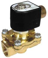 Parker - 3/8" Port, Two Way, Piloted Diaphragm, Brass Solenoid Valve - Normally Open, 125 Max PSI, NBR Seal - Exact Industrial Supply