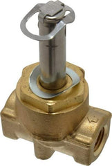 Parker - 1/4" Port, Two Way, Piloted Diaphragm, Brass Solenoid Valve - Normally Closed, 300 Max PSI, NBR Seal - Exact Industrial Supply