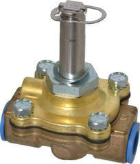 Parker - 3/8" Port, Two Way, Piloted Diaphragm, Brass Solenoid Valve - Normally Closed, 150 Max PSI, NBR Seal - Exact Industrial Supply