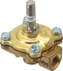 Parker - 3/8" Port, Two Way, Piloted Diaphragm, Brass Solenoid Valve - Normally Closed, 200 Max PSI, NBR Seal - Exact Industrial Supply