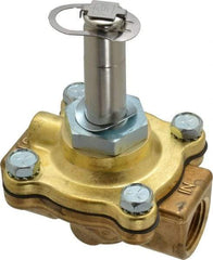 Parker - 1/2" Port, Two Way, Piloted Diaphragm, Brass Solenoid Valve - Normally Closed, 150 Max PSI, NBR Seal - Exact Industrial Supply