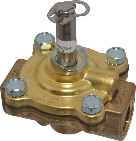 Parker - 1/2" Port, Two Way, Piloted Diaphragm, Brass Solenoid Valve - Normally Closed, 200 Max PSI, NBR Seal - Exact Industrial Supply
