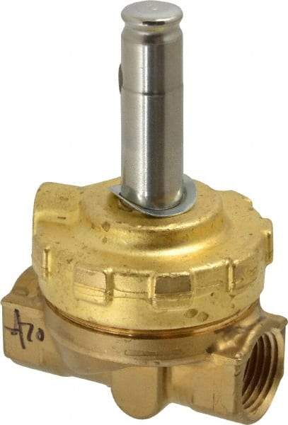 Parker - 1/2" Port, Two Way, Piloted Diaphragm, Brass Solenoid Valve - Normally Closed, 300 Max PSI, NBR Seal - Exact Industrial Supply