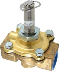 Parker - 3/4" Port, Two Way, Piloted Diaphragm, Brass Solenoid Valve - Normally Closed, 150 Max PSI, NBR Seal - Exact Industrial Supply