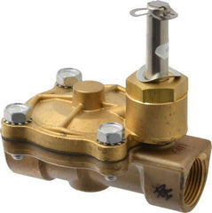 Parker - 3/4" Port, Two Way, Piloted Diaphragm, Brass Solenoid Valve - Normally Closed, 250 Max PSI, NBR Seal - Exact Industrial Supply
